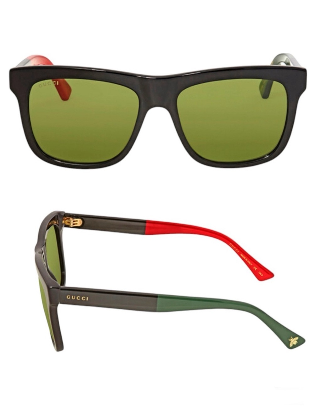 GUCCI Square Sunglasses NEW Black Red Green GG0158S 004 54 Made In Italy